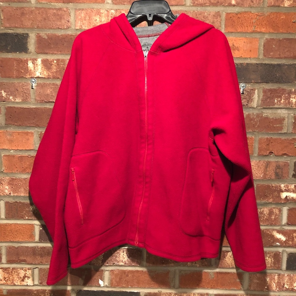 Eddie Bauer Red Hooded Zip Up Fleece Jacket